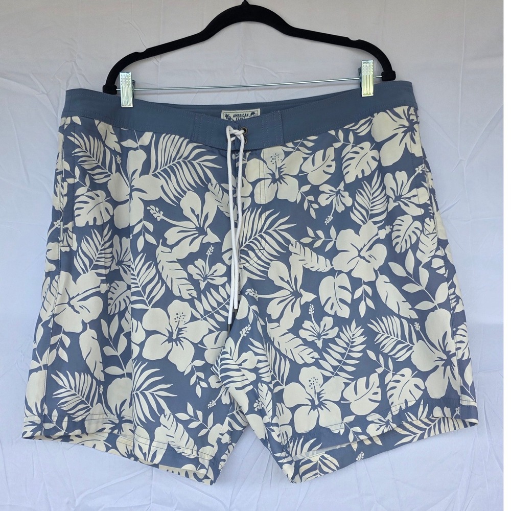 American Eagle Mens XL Blue White Hibiscus Floral‎ Board Shorts Swim Trunks